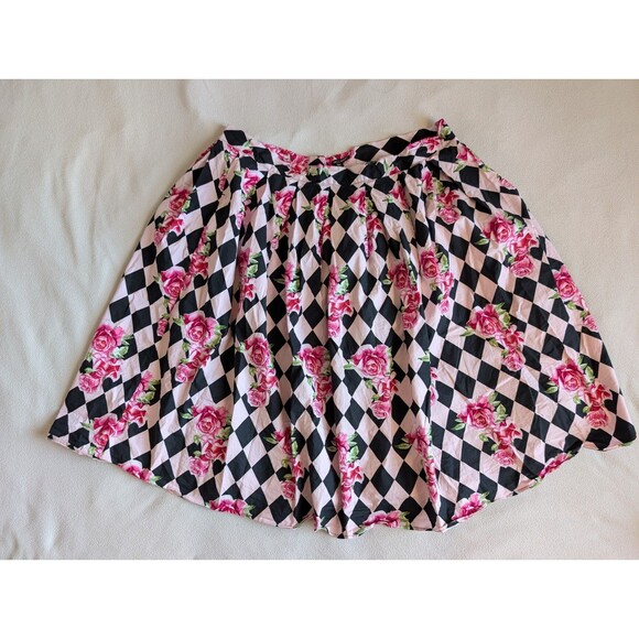 Hell Bunny Women’s Floral Rose Checkered Print 50s Full Skirt Pockets 3XL Swing - Picture 1 of 8